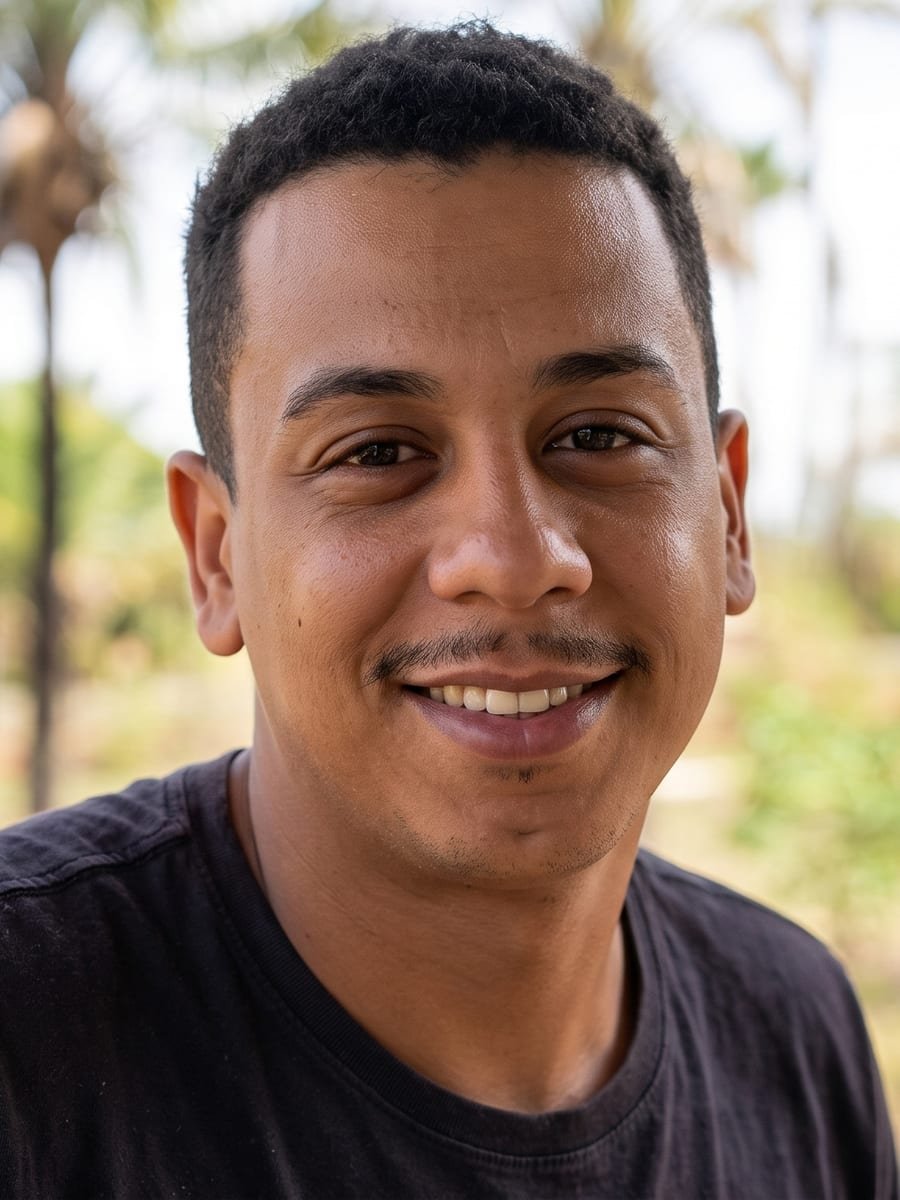João sorrindo ao ar livre